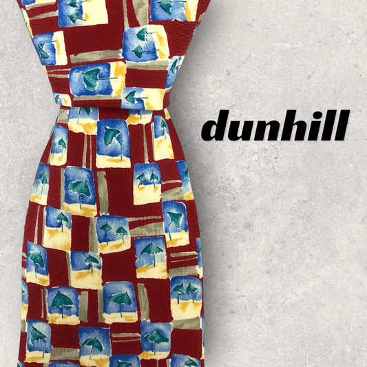 [6402] Good quality! Dunhill necktie, red, umbrella pattern 
