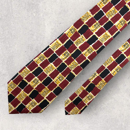 [6405] Good quality! Jim Thompson necktie, red, elephant and palm tree pattern 