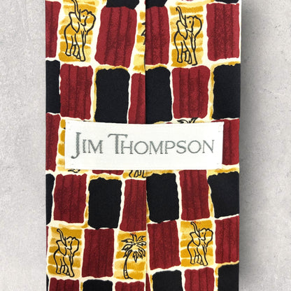 [6405] Good quality! Jim Thompson necktie, red, elephant and palm tree pattern 