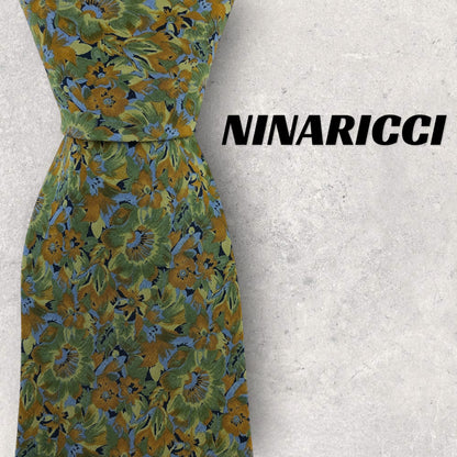 [6433] Beautiful item! Nina Ricci necktie in green with floral pattern 