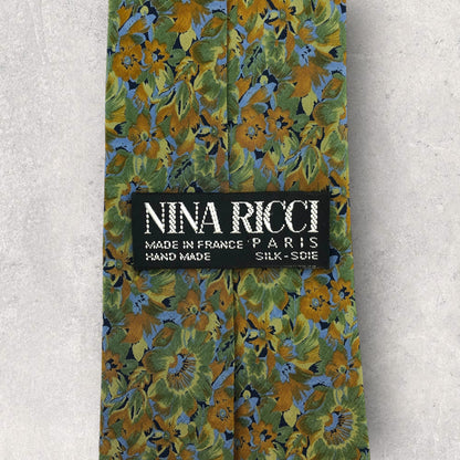 [6433] Beautiful item! Nina Ricci necktie in green with floral pattern 