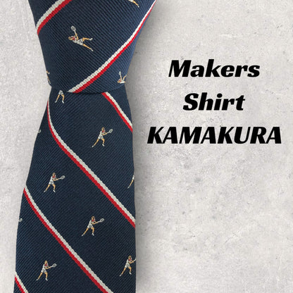 [6459] In good condition! Maker's Shirt Kamakura tie, blue, tennis pattern 