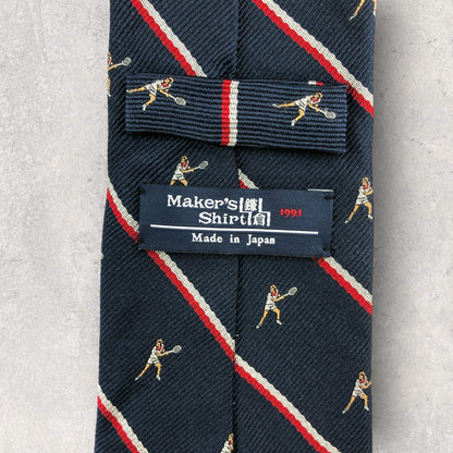 [6459] In good condition! Maker's Shirt Kamakura tie, blue, tennis pattern 