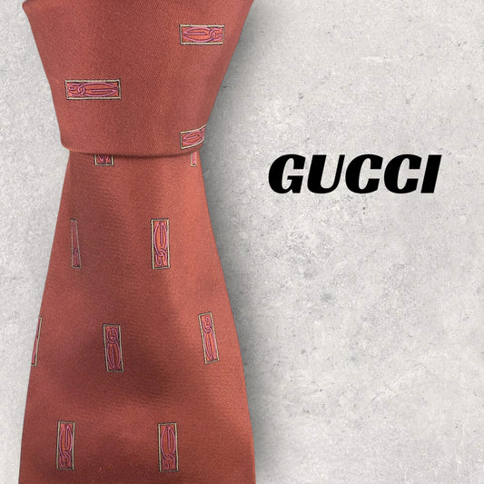 [6519] Good quality! Gucci tie, orange, G pattern 