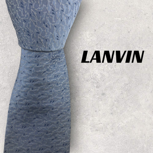 [6535] Good quality! Lanvin tie, blue, dolphin pattern 
