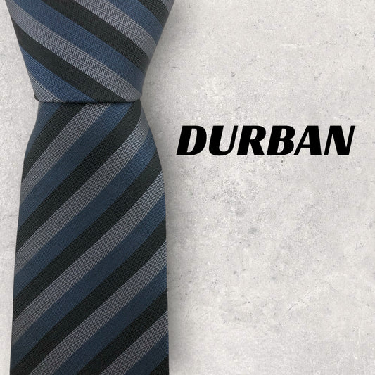 [6545] Good quality! Durban tie, blue, striped pattern 