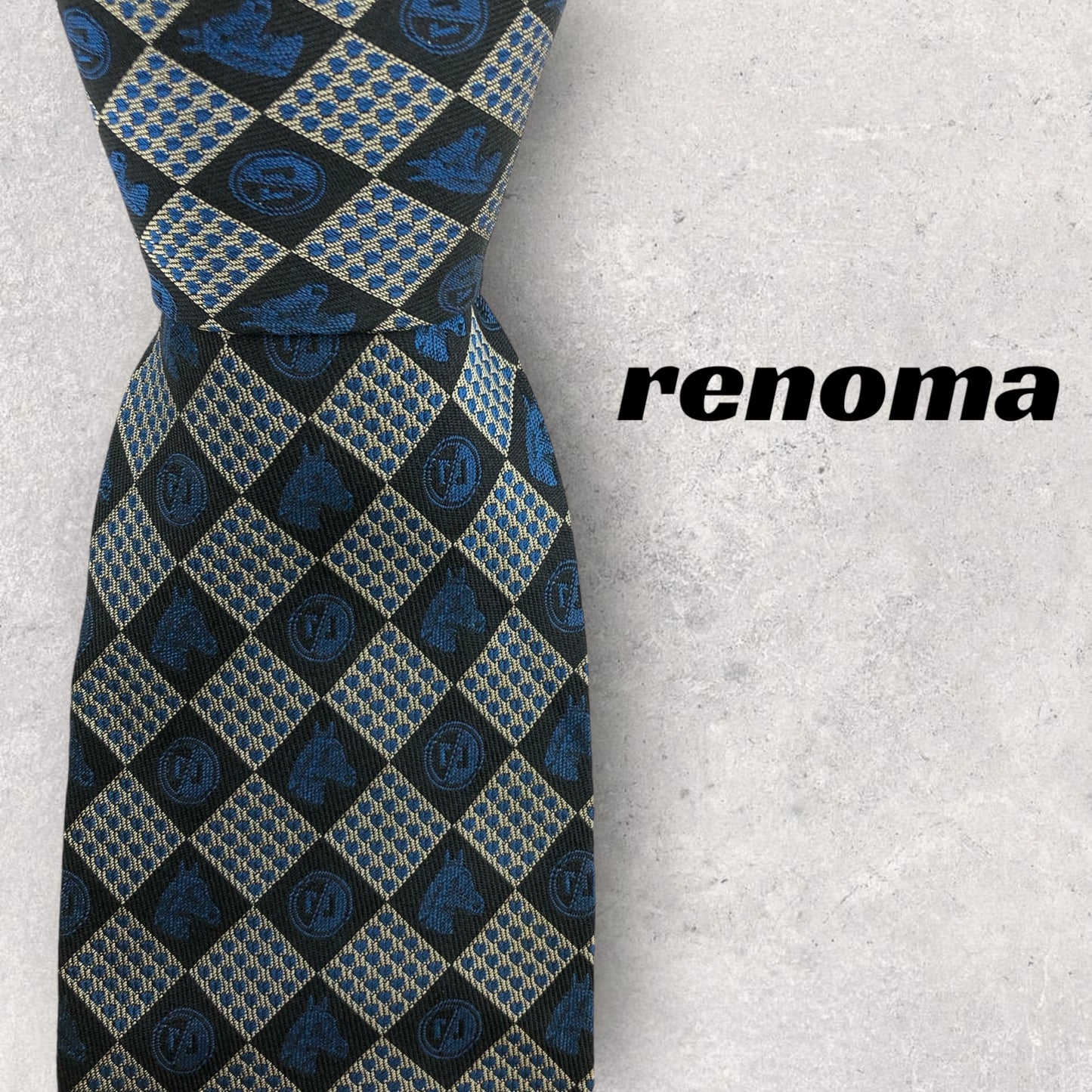 [6581] Beautiful item! Renoma tie, blue, horse pattern 
