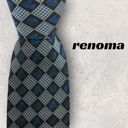 [6581] Beautiful item! Renoma tie, blue, horse pattern 