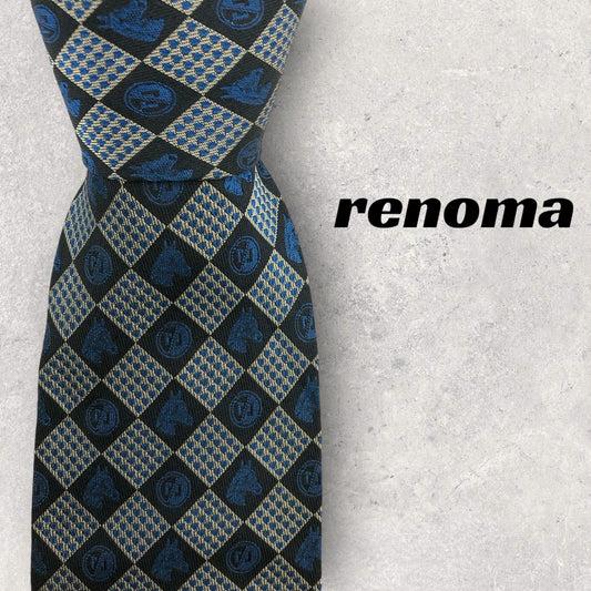 [6581] Beautiful item! Renoma tie, blue, horse pattern 
