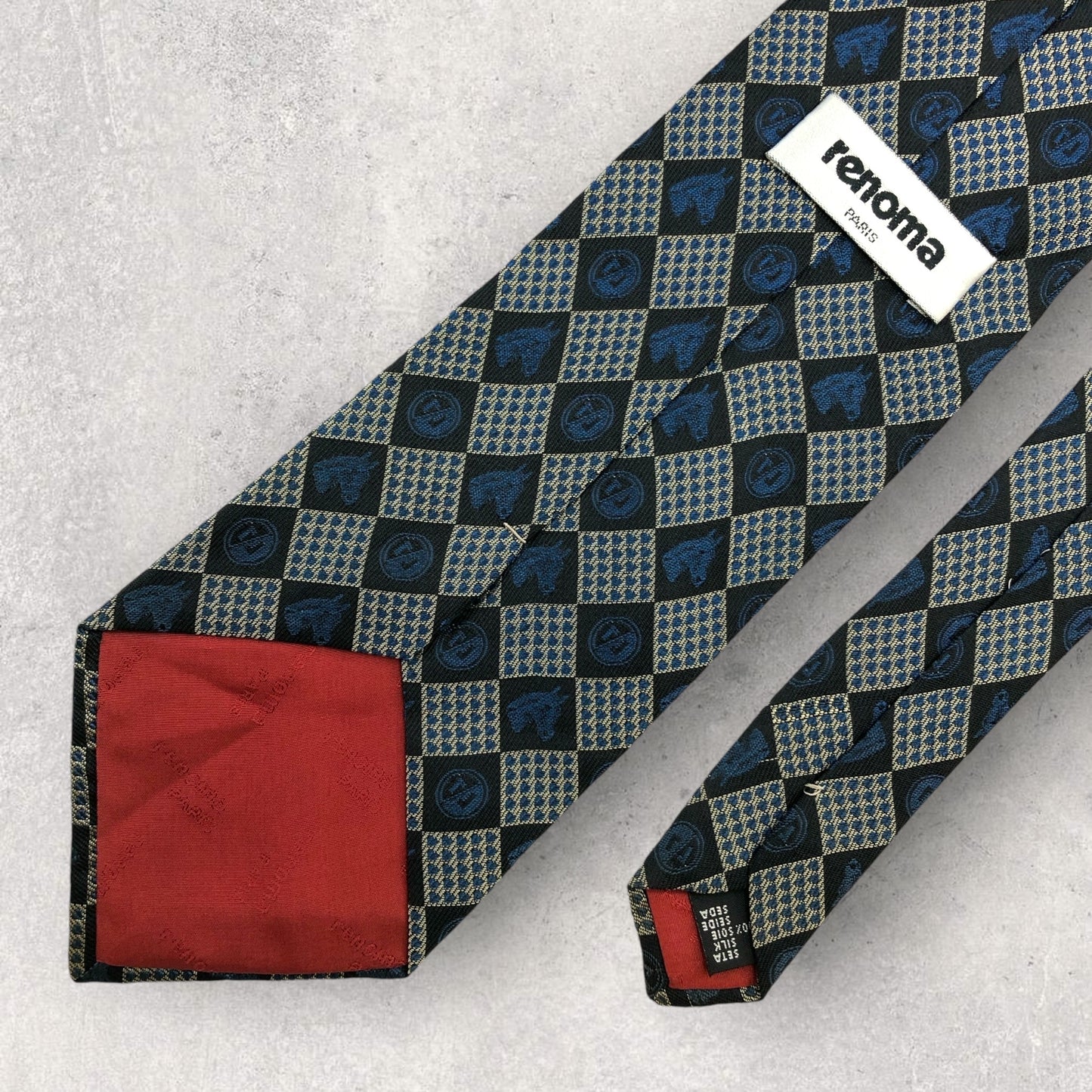 [6581] Beautiful item! Renoma tie, blue, horse pattern 