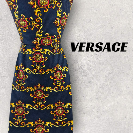[6647] Beautiful item! Versace tie, blue, Medusa pattern 