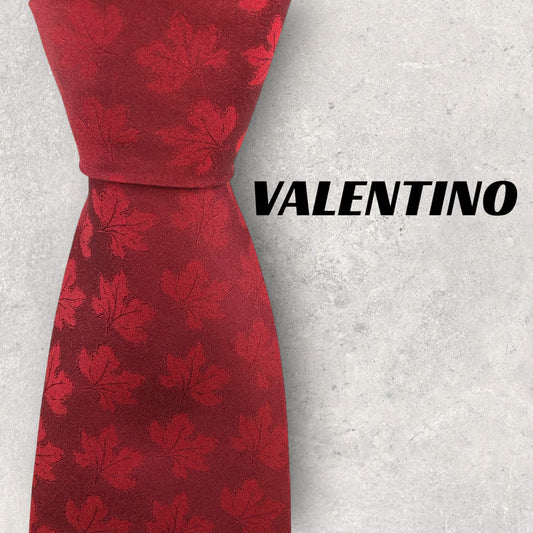 [6698] Beautiful item! Valentino tie, red, leaf pattern 