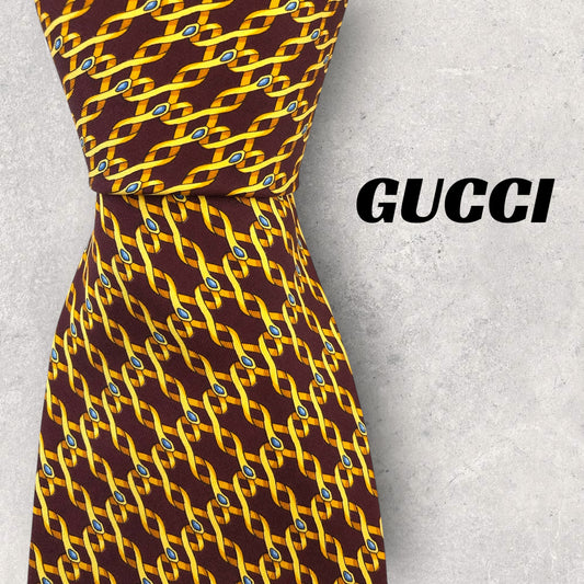 [6729] Beautiful item! Gucci necktie in red and gold 