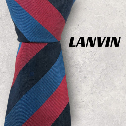 【6756】良品！ランバン　ネクタイ　レッド系　ネイビー系