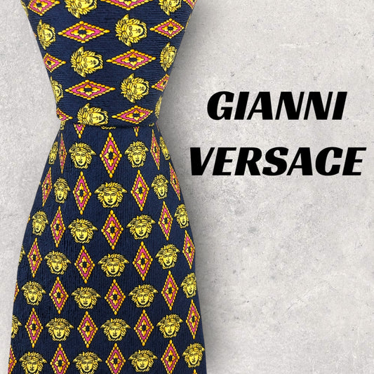 【6779】美品ー良品！ヴェルサーチ　ネクタイ　ネイビー系　メデューサ