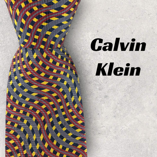 【6833】美品ー良品！カルバンクライン　ネクタイ　ブルー系　レッド系