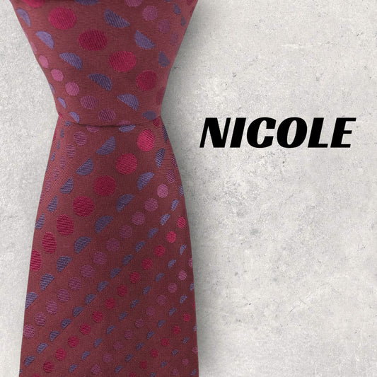 【6882】美品！ニコル　ネクタイ　レッド系　ボルドー系