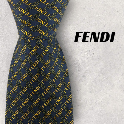 【6927】良品！フェンディ　ネクタイ　ネイビー系　ロゴ柄