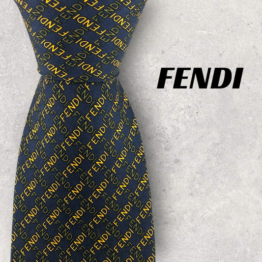 【6927】良品！フェンディ　ネクタイ　ネイビー系　ロゴ柄