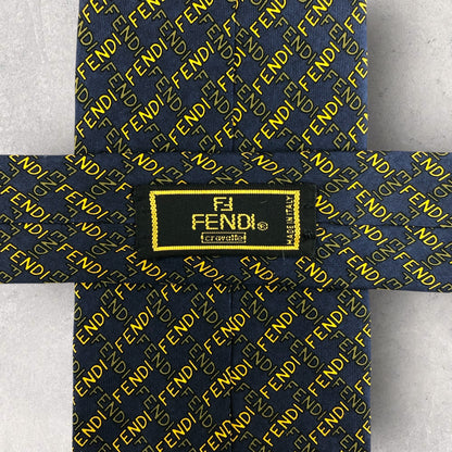【6927】良品！フェンディ　ネクタイ　ネイビー系　ロゴ柄