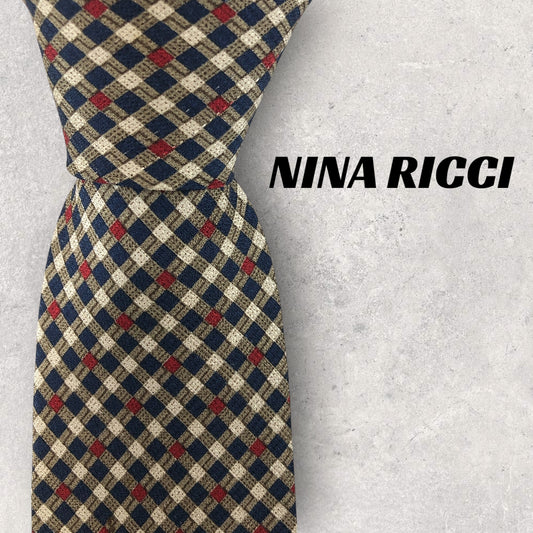 【6935】良品！ニナリッチ　ネクタイ　ブラウン系　ネイビー系　チェック柄