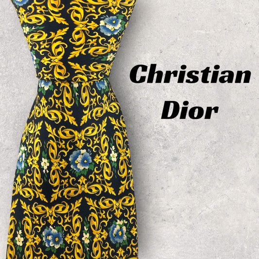 【6942】良品！クリスチャンディオール　ネクタイ　ネイビー系　ゴールド系