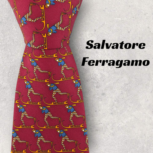【6960】美品！サルヴァドーレフェラガモ　ネクタイ　レッド系
