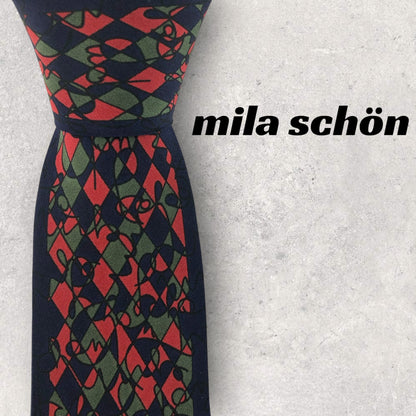 【6962】良品！ミラショーン　ネクタイ　ネイビー系　レッド系
