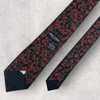 【6962】良品！ミラショーン　ネクタイ　ネイビー系　レッド系