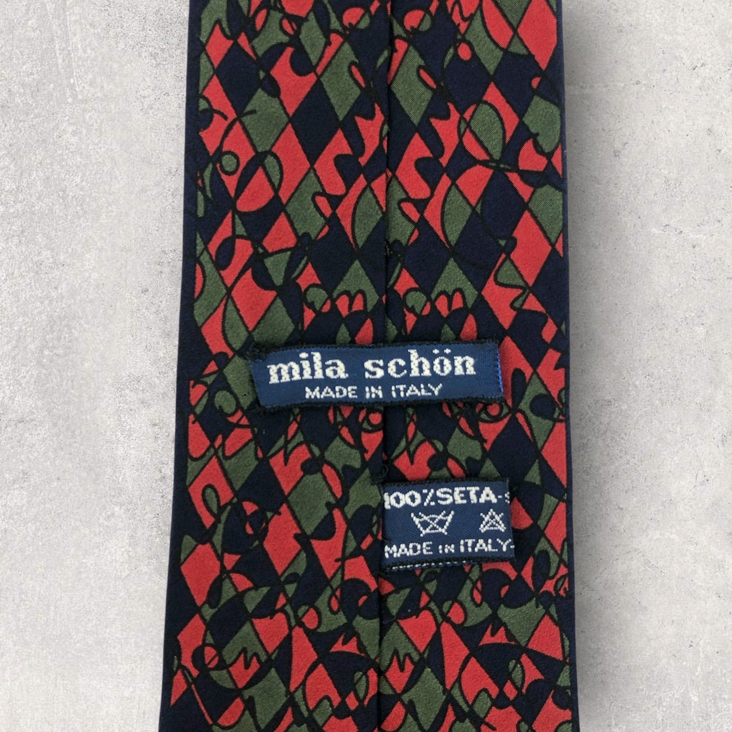 【6962】良品！ミラショーン　ネクタイ　ネイビー系　レッド系