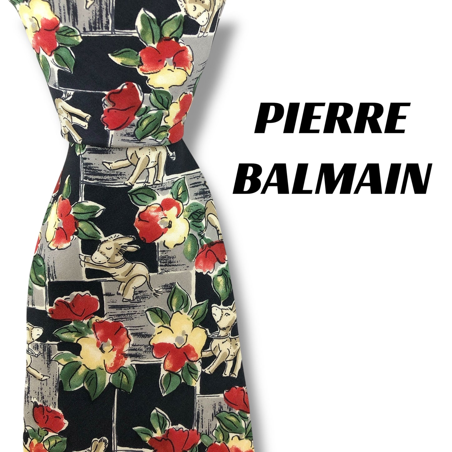 【6998】良品！ピエールバルマン　ネクタイ　ブラック系　花柄