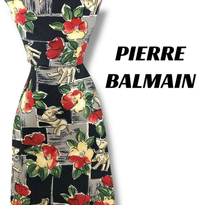 【6998】良品！ピエールバルマン　ネクタイ　ブラック系　花柄