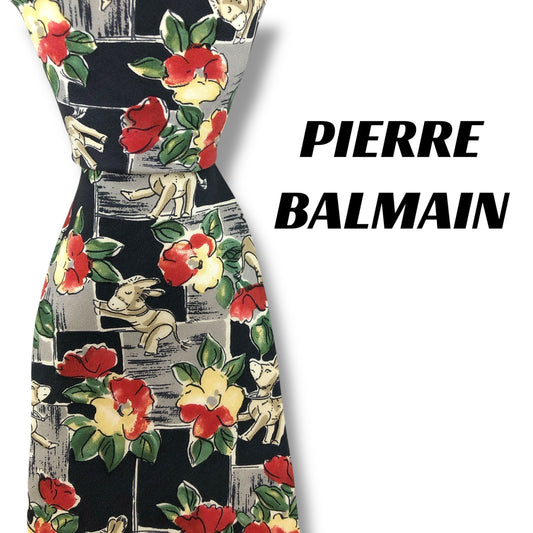 【6998】良品！ピエールバルマン　ネクタイ　ブラック系　花柄