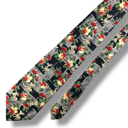 【6998】良品！ピエールバルマン　ネクタイ　ブラック系　花柄