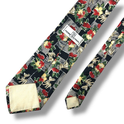 【6998】良品！ピエールバルマン　ネクタイ　ブラック系　花柄