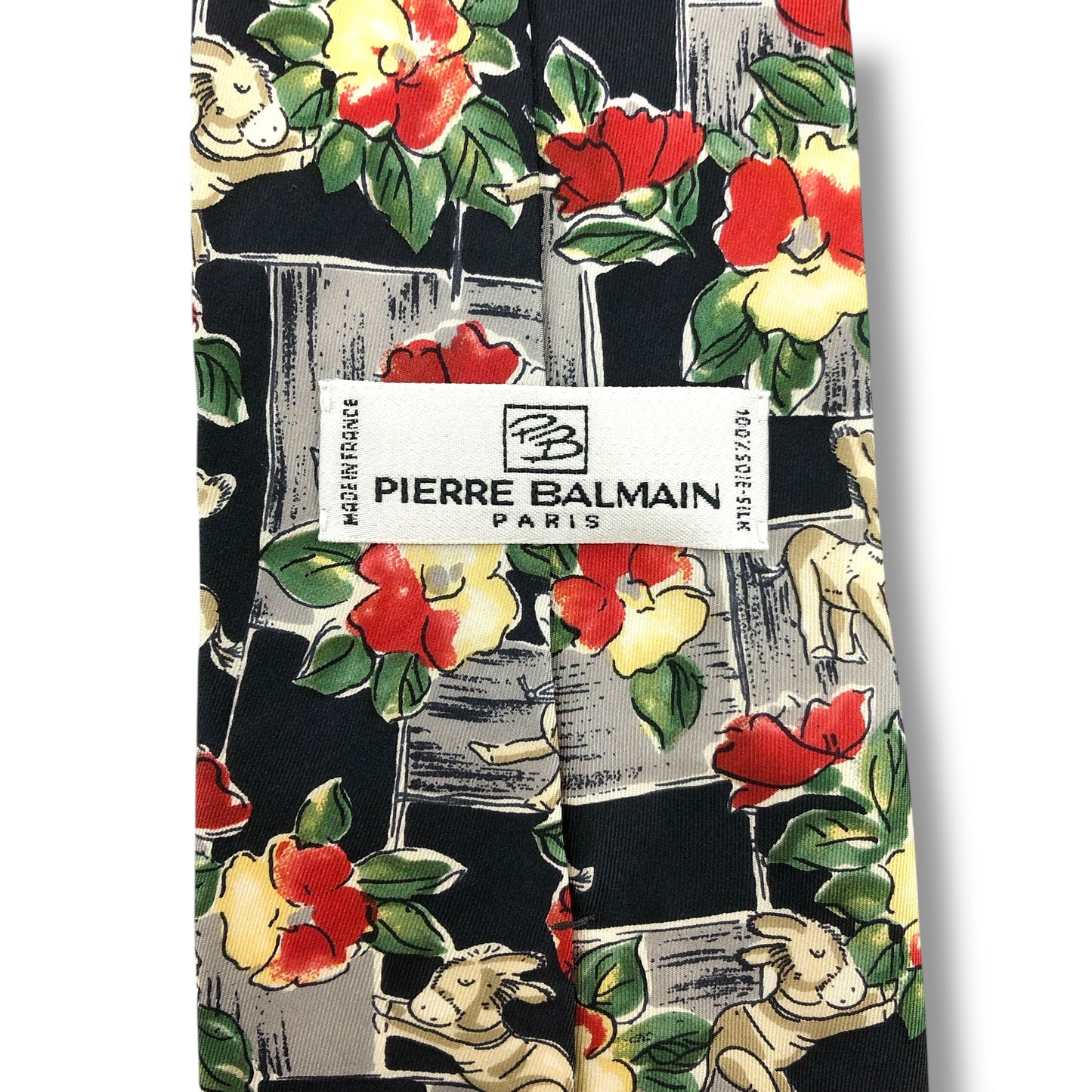 【6998】良品！ピエールバルマン　ネクタイ　ブラック系　花柄