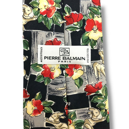 【6998】良品！ピエールバルマン　ネクタイ　ブラック系　花柄