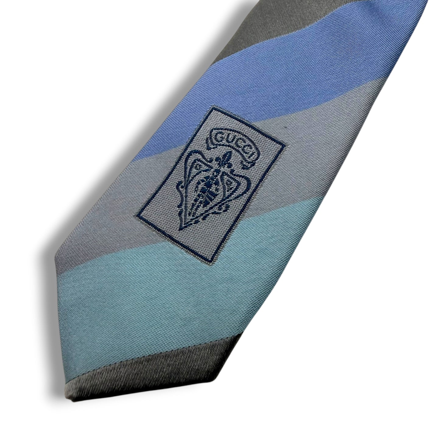 【7593】良品！グッチ　ネクタイ　水色系　ストライプ柄