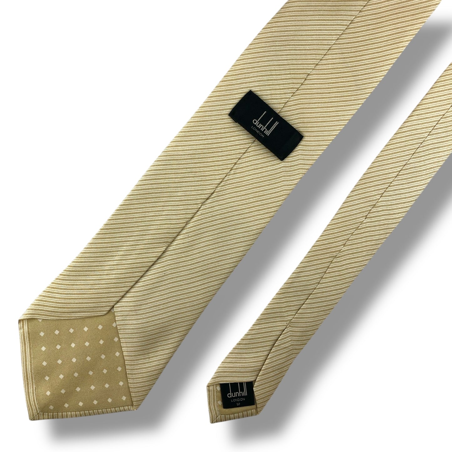 【7014】良品！ダンヒル　ネクタイ　ベージュ系　ストライプ柄