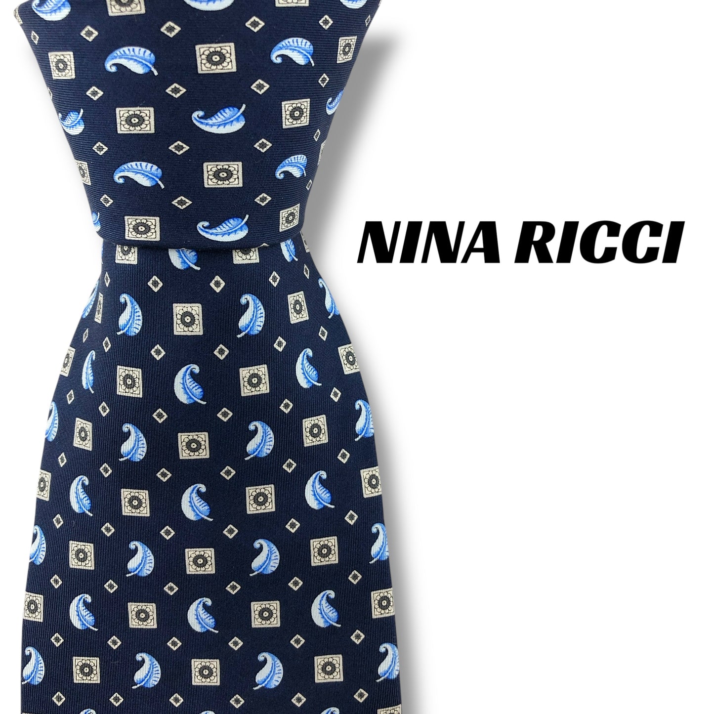 【7042】良品！ニナリッチ　ネクタイ　ブルー系　フェザー柄