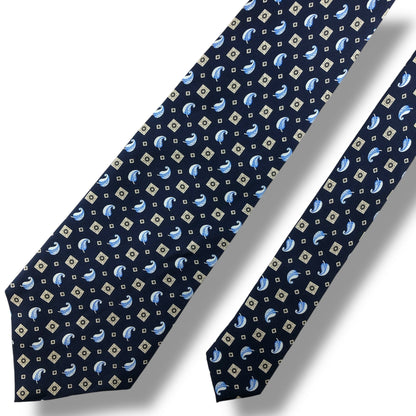 【7042】良品！ニナリッチ　ネクタイ　ブルー系　フェザー柄