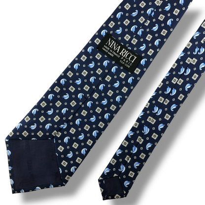 【7042】良品！ニナリッチ　ネクタイ　ブルー系　フェザー柄