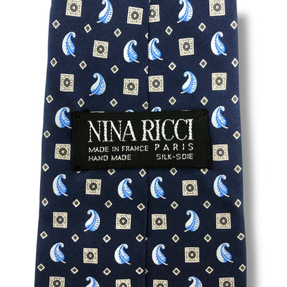 【7042】良品！ニナリッチ　ネクタイ　ブルー系　フェザー柄