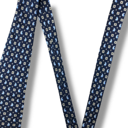 【7042】良品！ニナリッチ　ネクタイ　ブルー系　フェザー柄