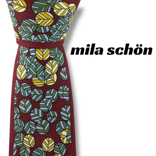 【7050】美品ー良品！ミラショーン　ネクタイ　レッド系　バーガンディー系