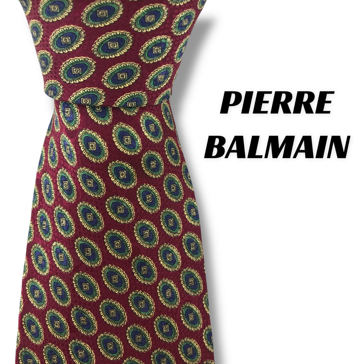 【7079】良品！ピエールバルマン　ネクタイ　レッド系　バーガンディー系