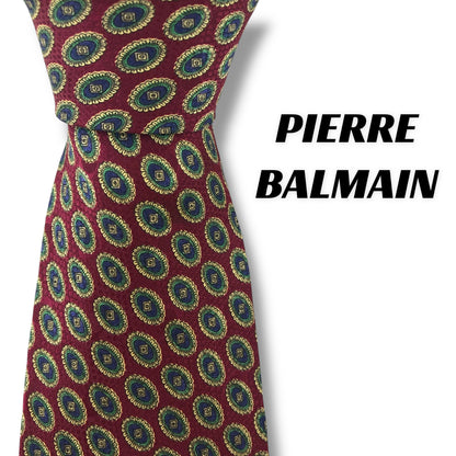 【7079】良品！ピエールバルマン　ネクタイ　レッド系　バーガンディー系