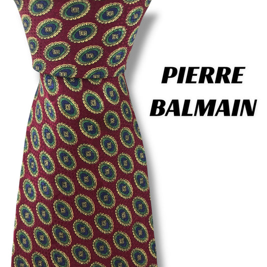 【7079】良品！ピエールバルマン　ネクタイ　レッド系　バーガンディー系