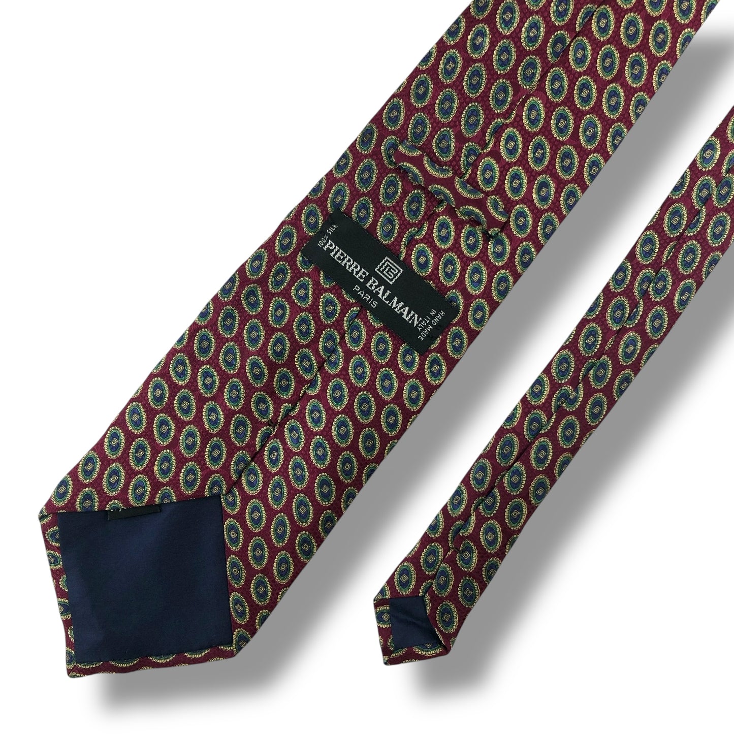 【7079】良品！ピエールバルマン　ネクタイ　レッド系　バーガンディー系