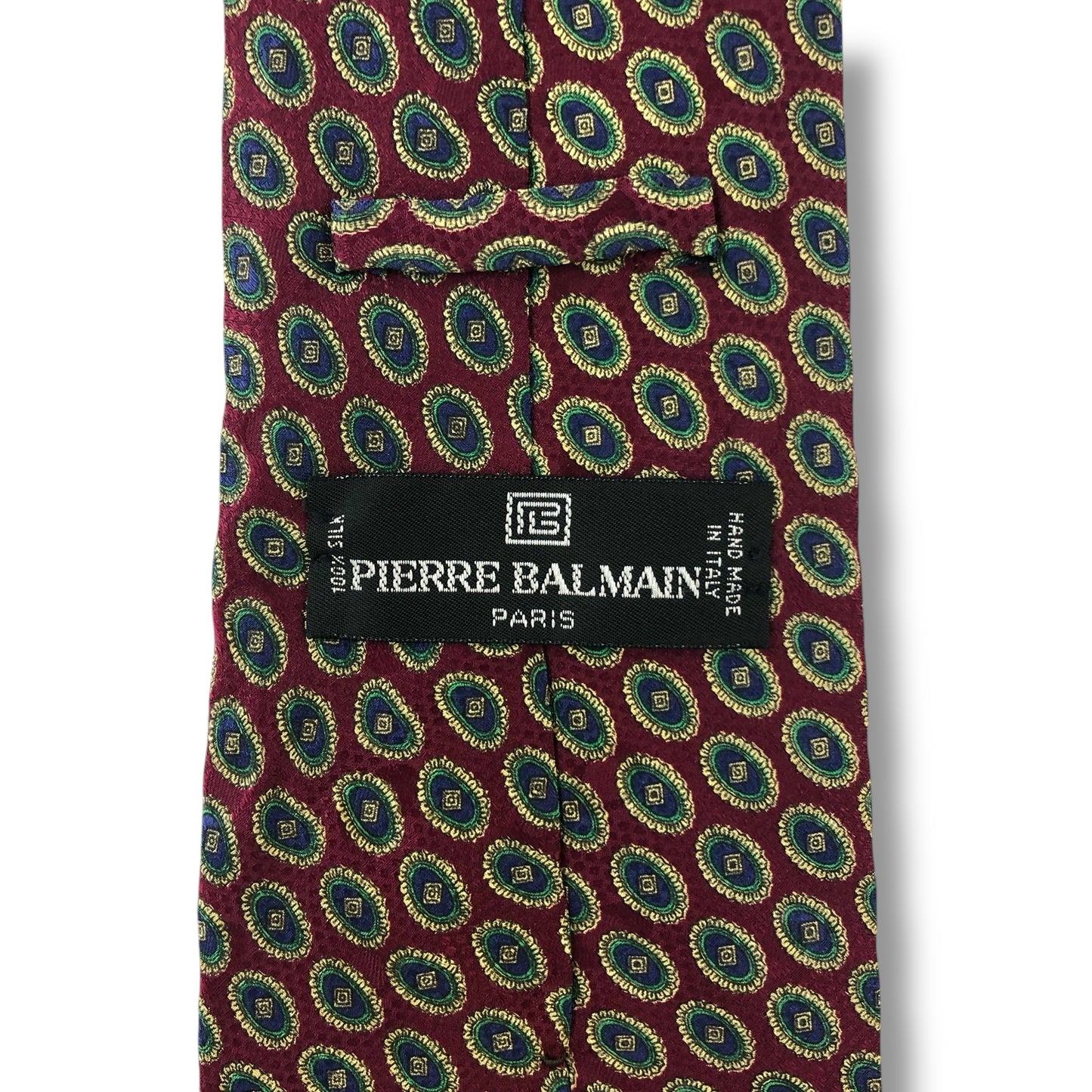 【7079】良品！ピエールバルマン　ネクタイ　レッド系　バーガンディー系